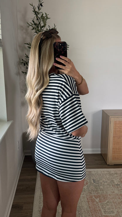 Striped Skort Set / Navy Blue