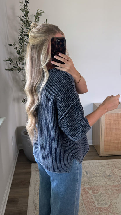 Vintage Short Sleeve Sweater / Navy