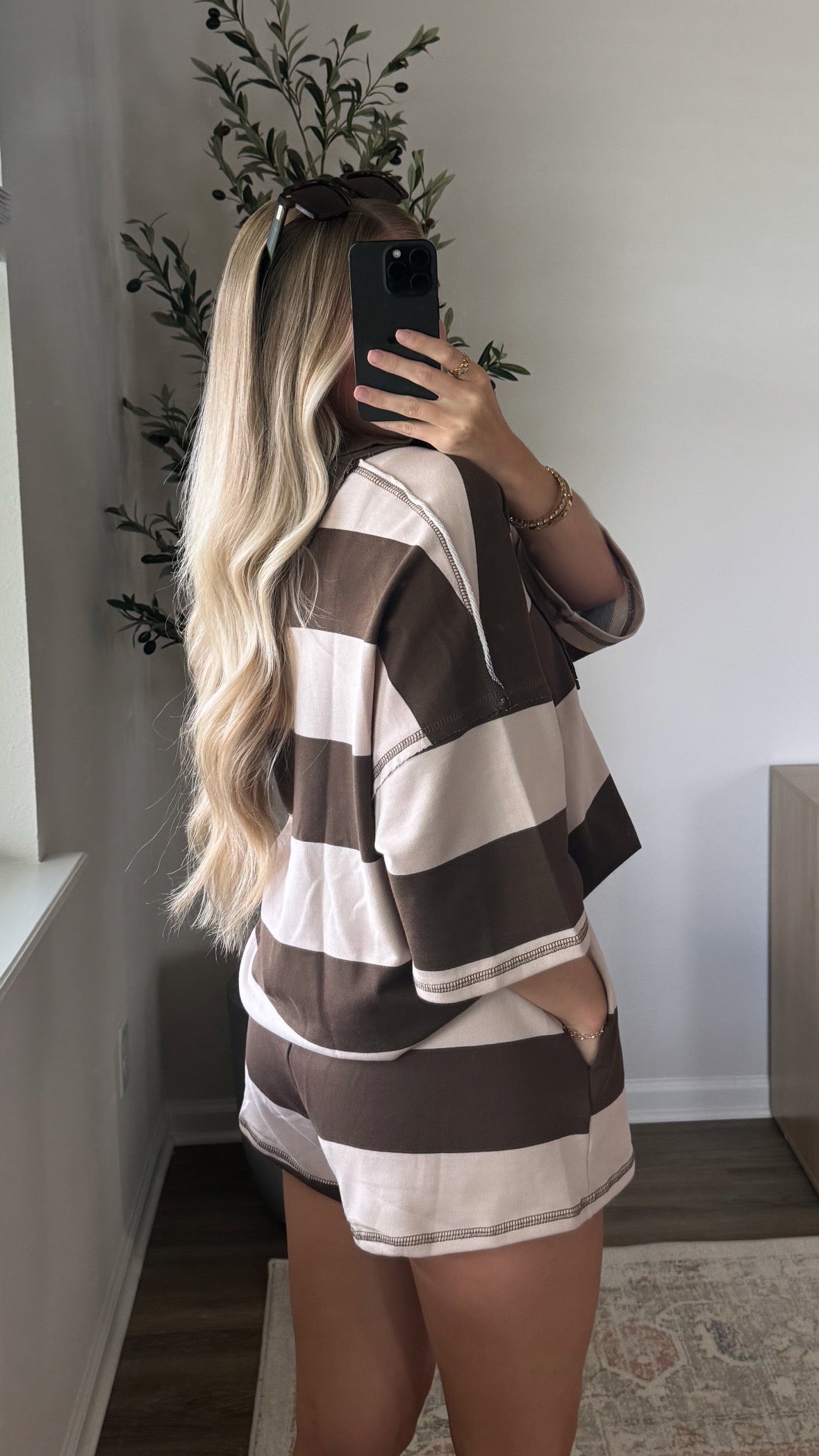 Retro Striped Shorts Set / Brown
