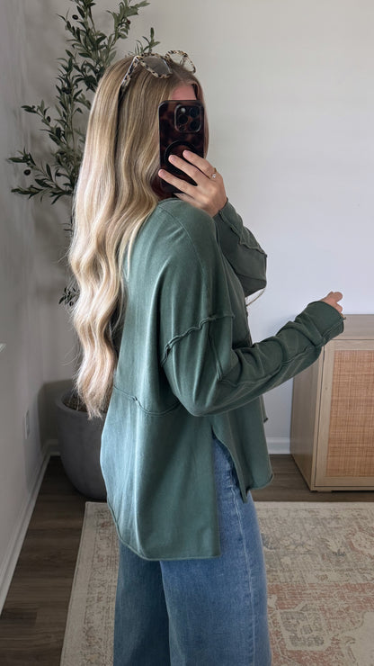 Maya Cotton Henley / Dark Green