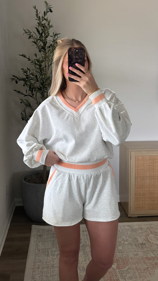 Varsity Shorts Set / Grey + Peach