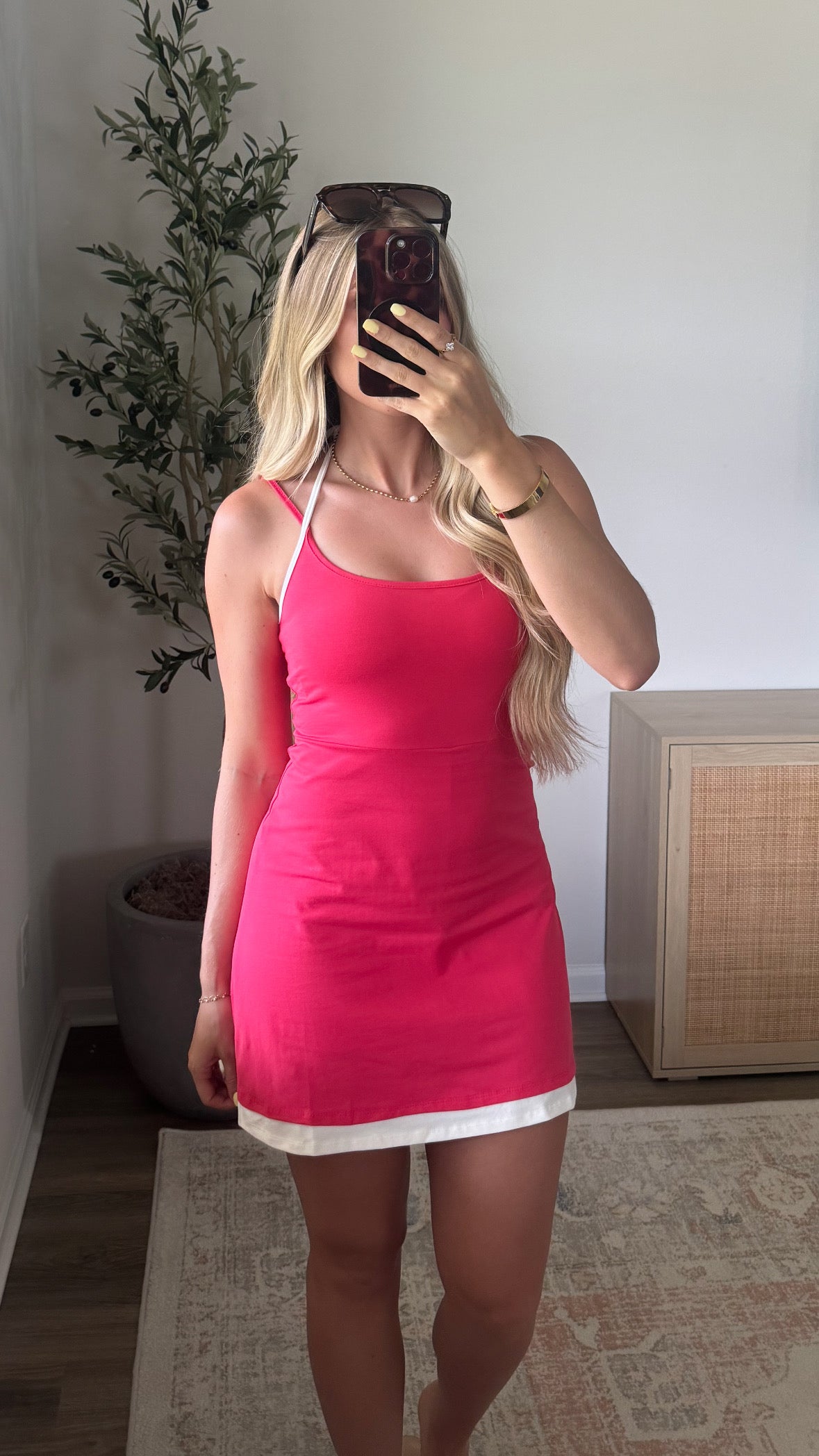 Halter Contrast Romper Dress  / Cherry