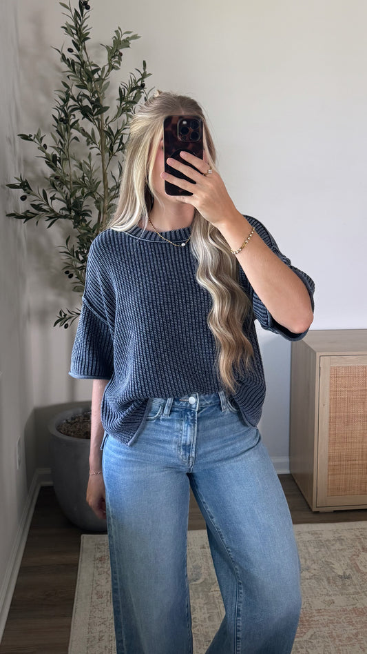 Vintage Short Sleeve Sweater / Navy