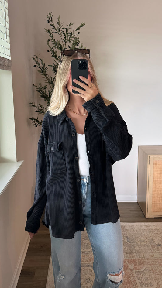 Waffle Button Down / Black