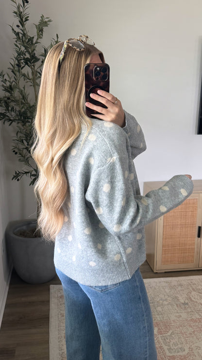 Polka Dot Sweater / Light Grey + Tan