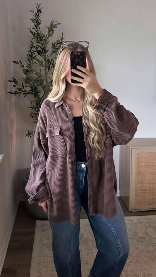 Lived in Waffle Button Up / Dark Brown