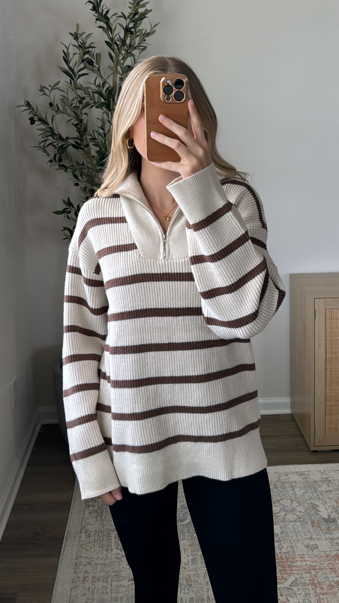 Striped Quarter Zip / Brown