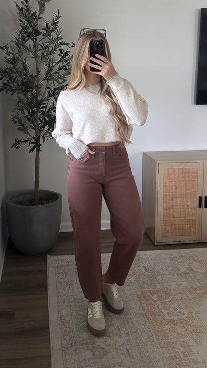 Ava Barrel Jeans / Light Brown