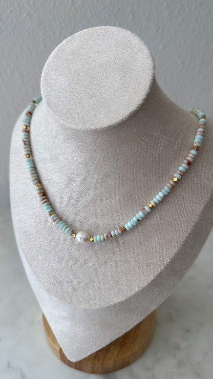 Boho Beaded Necklace / Blue