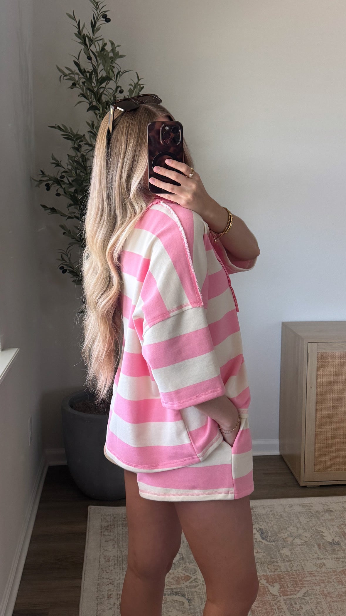 Retro Striped Shorts Set / Pink
