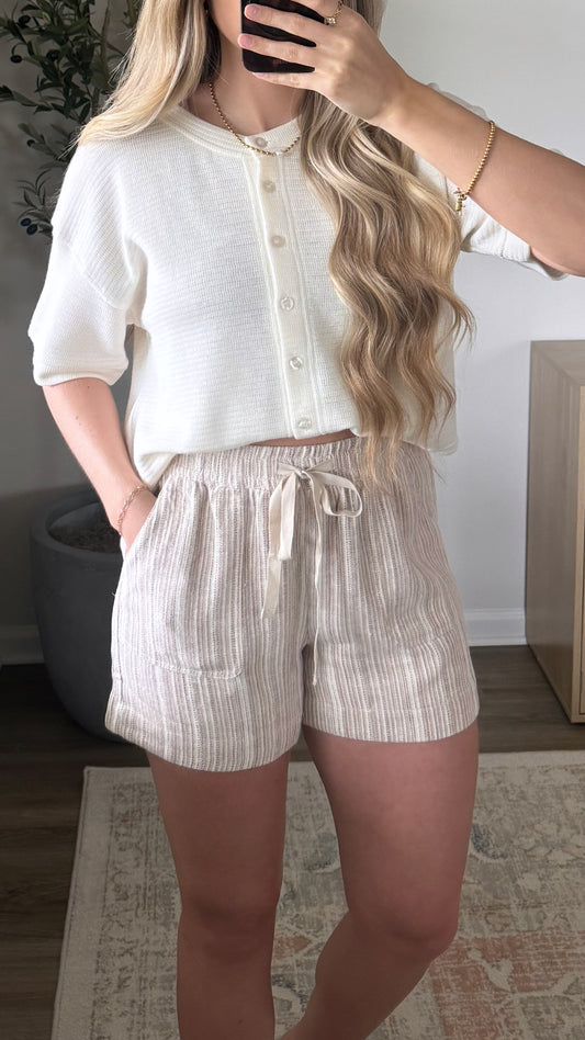 Linen Blend Shorts / Mocha Stripe