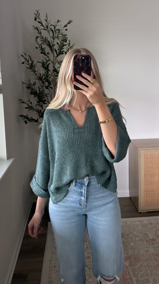 Cuffed Popcorn Knit / Jade