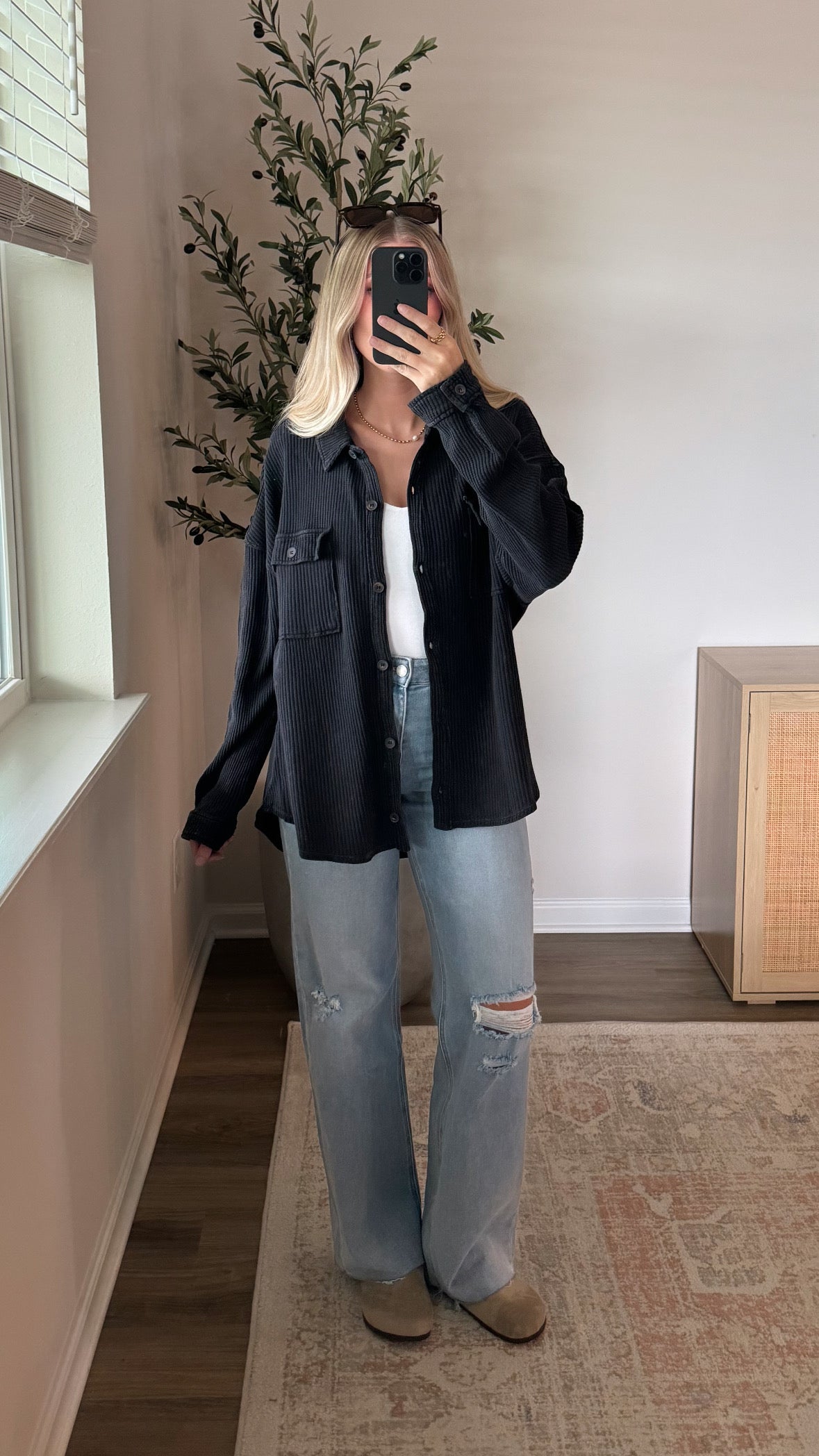 Waffle Button Down / Black