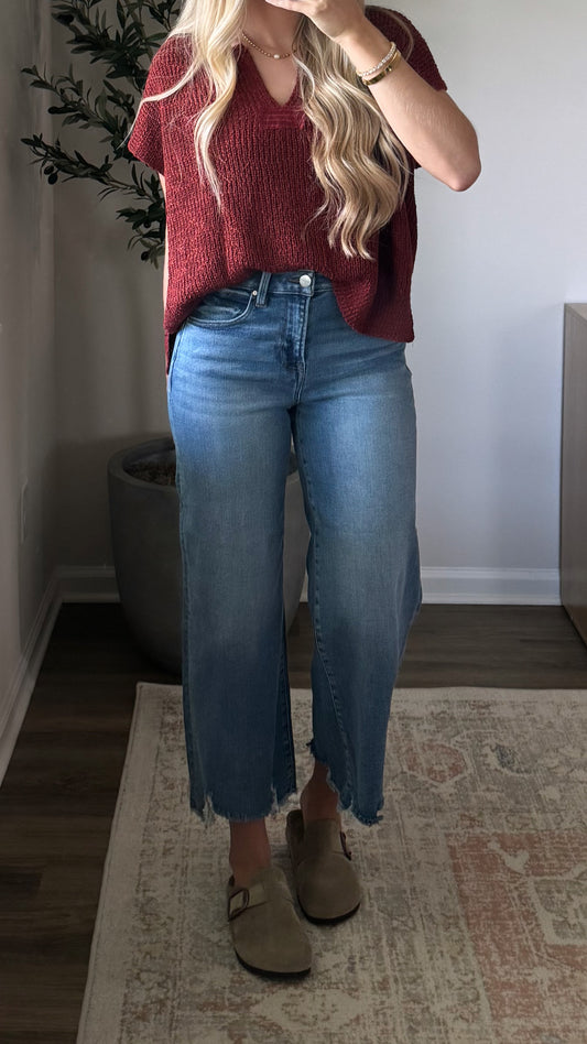 Cropped Wide Leg Denim / Medium Wash