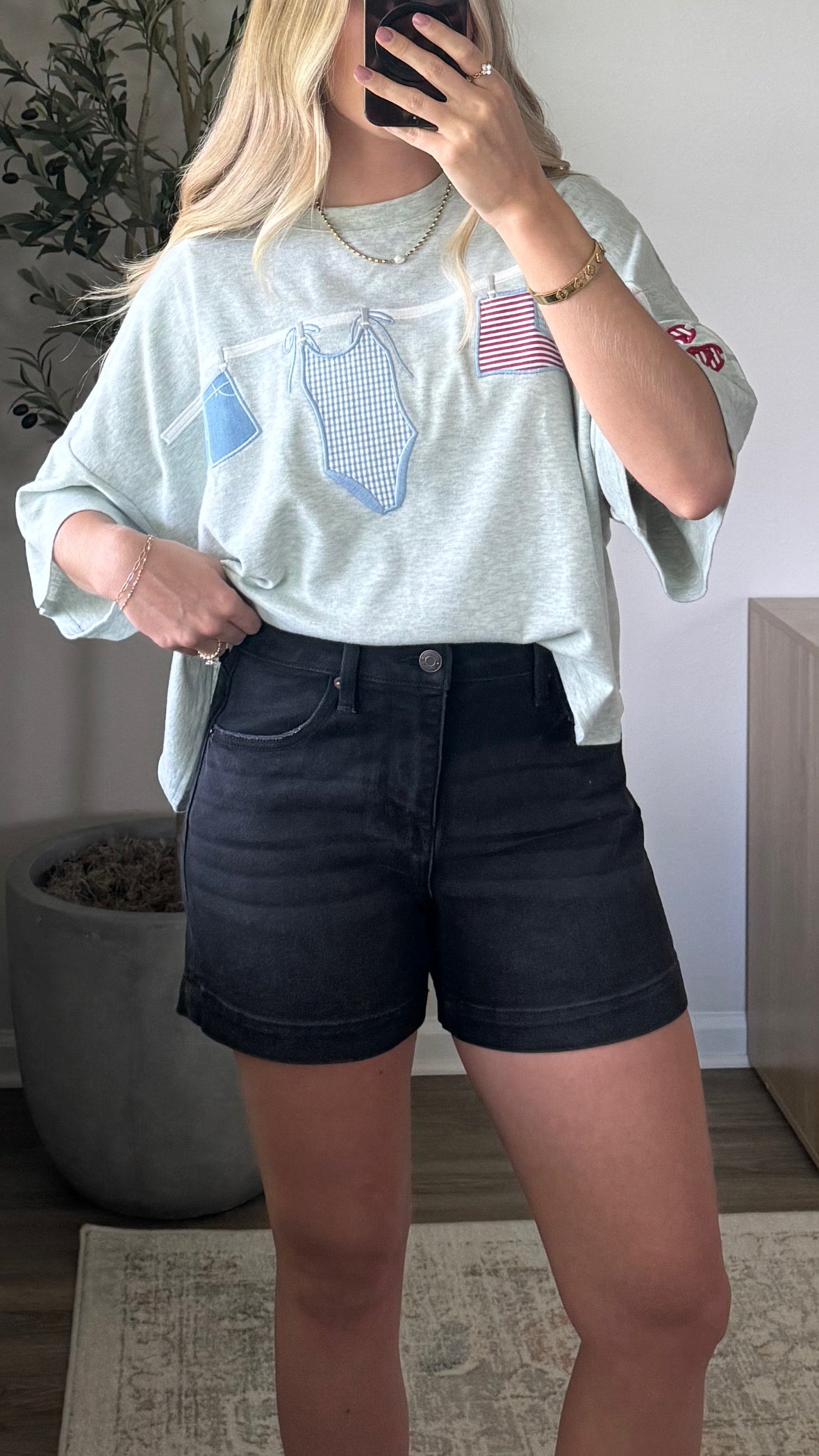 Washed Black Denim Shorts