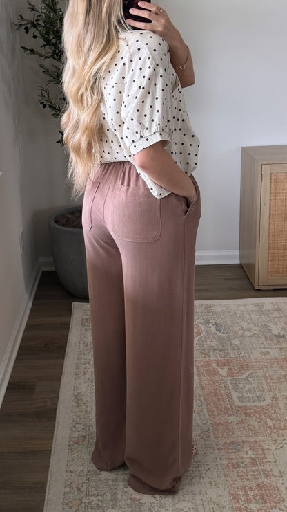 Linen Blend Pant / Brown