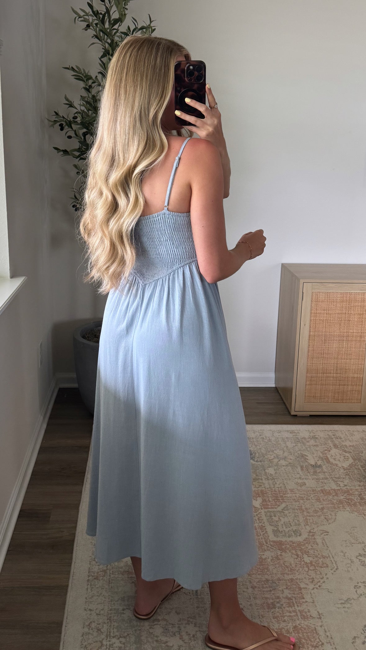 Savannah Smocked Midi Dress / Light Blue