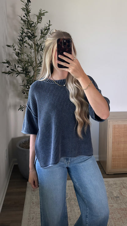 Vintage Short Sleeve Sweater / Navy
