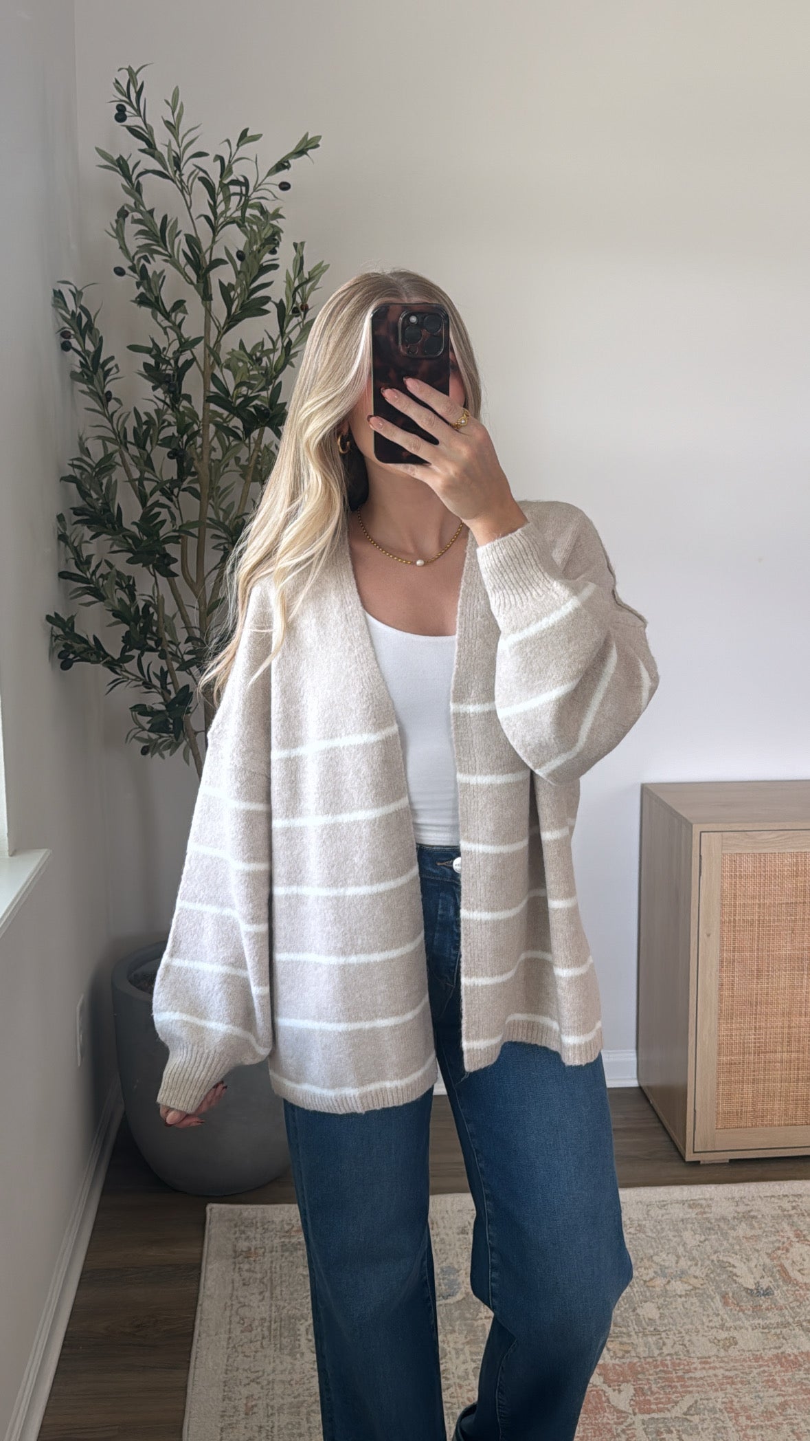 Karlie Striped Cardigan / Taupe