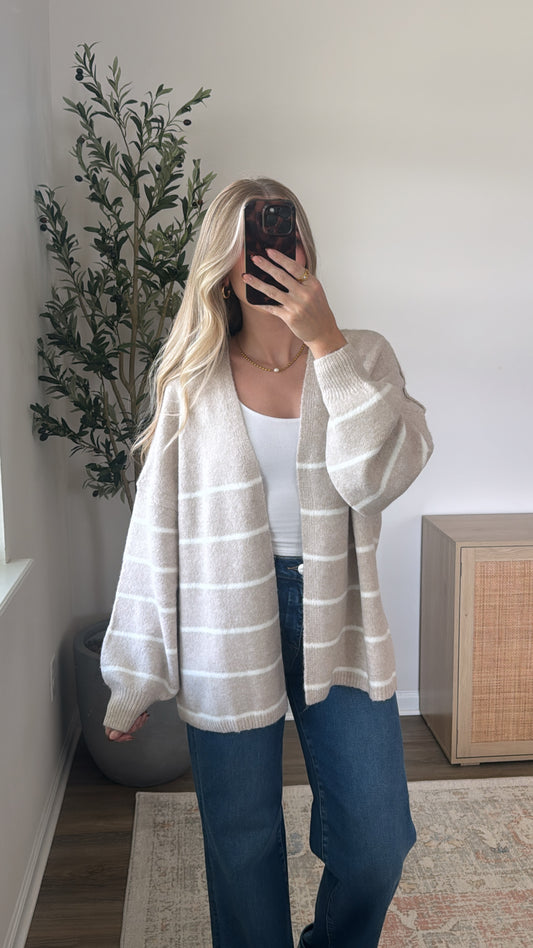 Karlie Striped Cardigan / Taupe