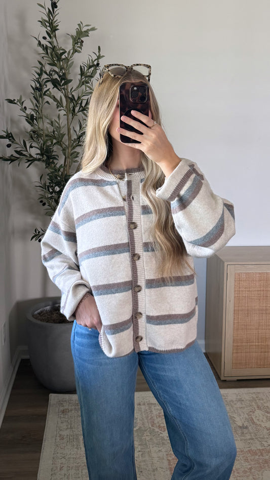 Harvest Striped Cardigan / Oatmeal