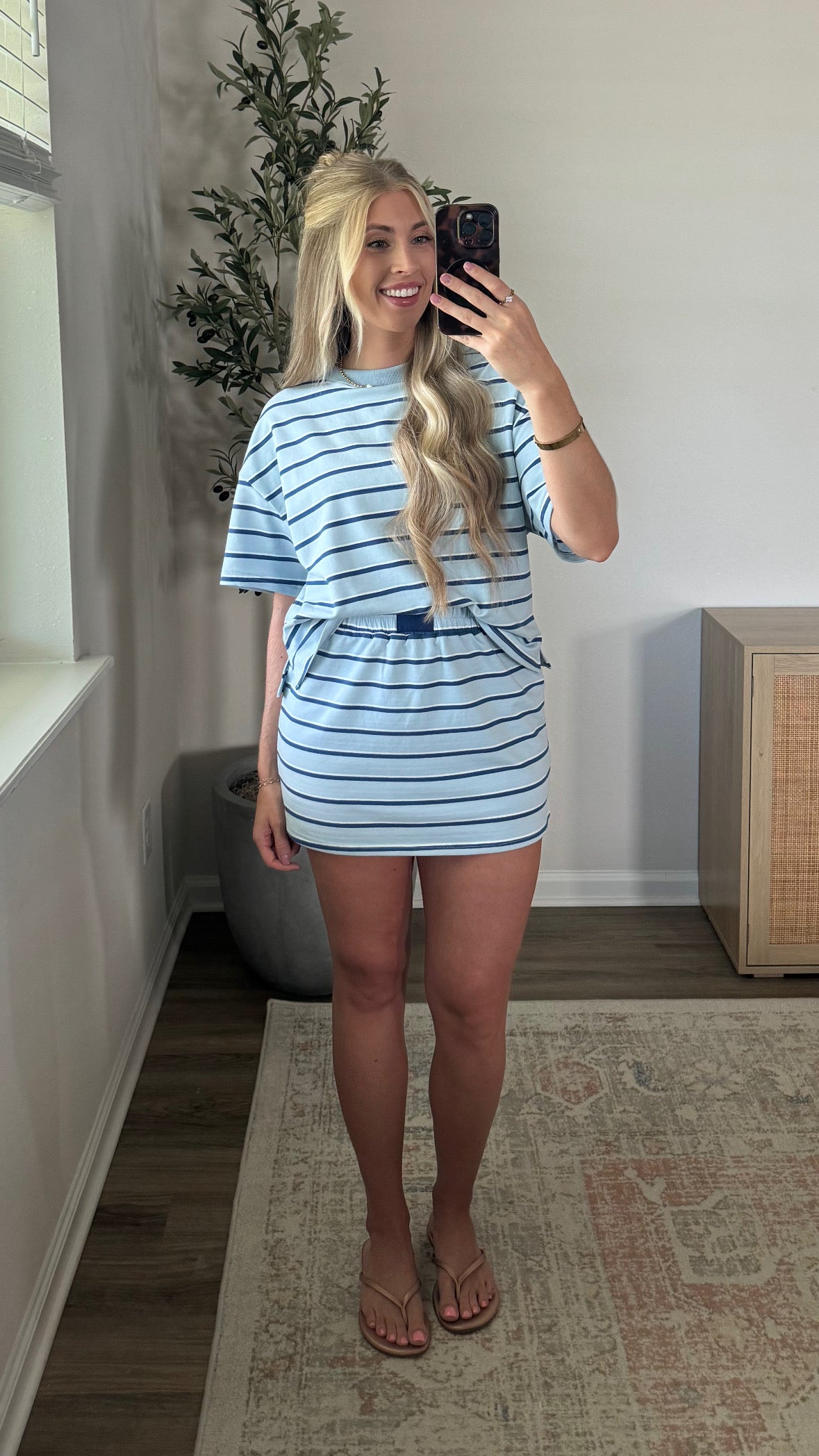 Nova Striped Skort Set / Light Blue + Navy