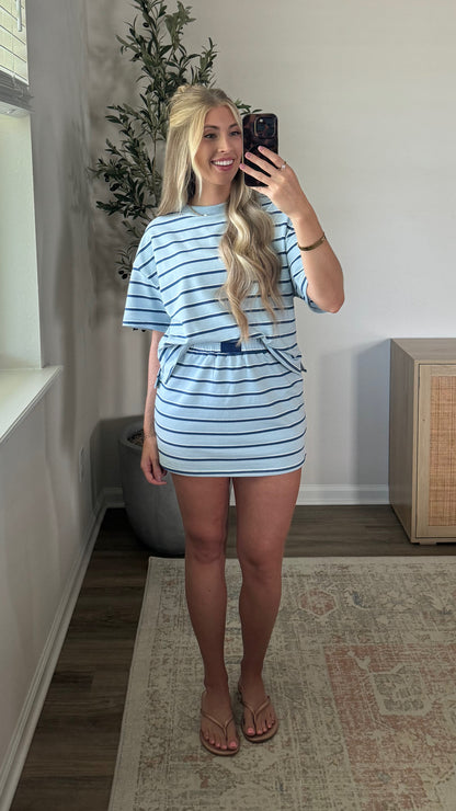 Nova Striped Skort Set / Light Blue + Navy