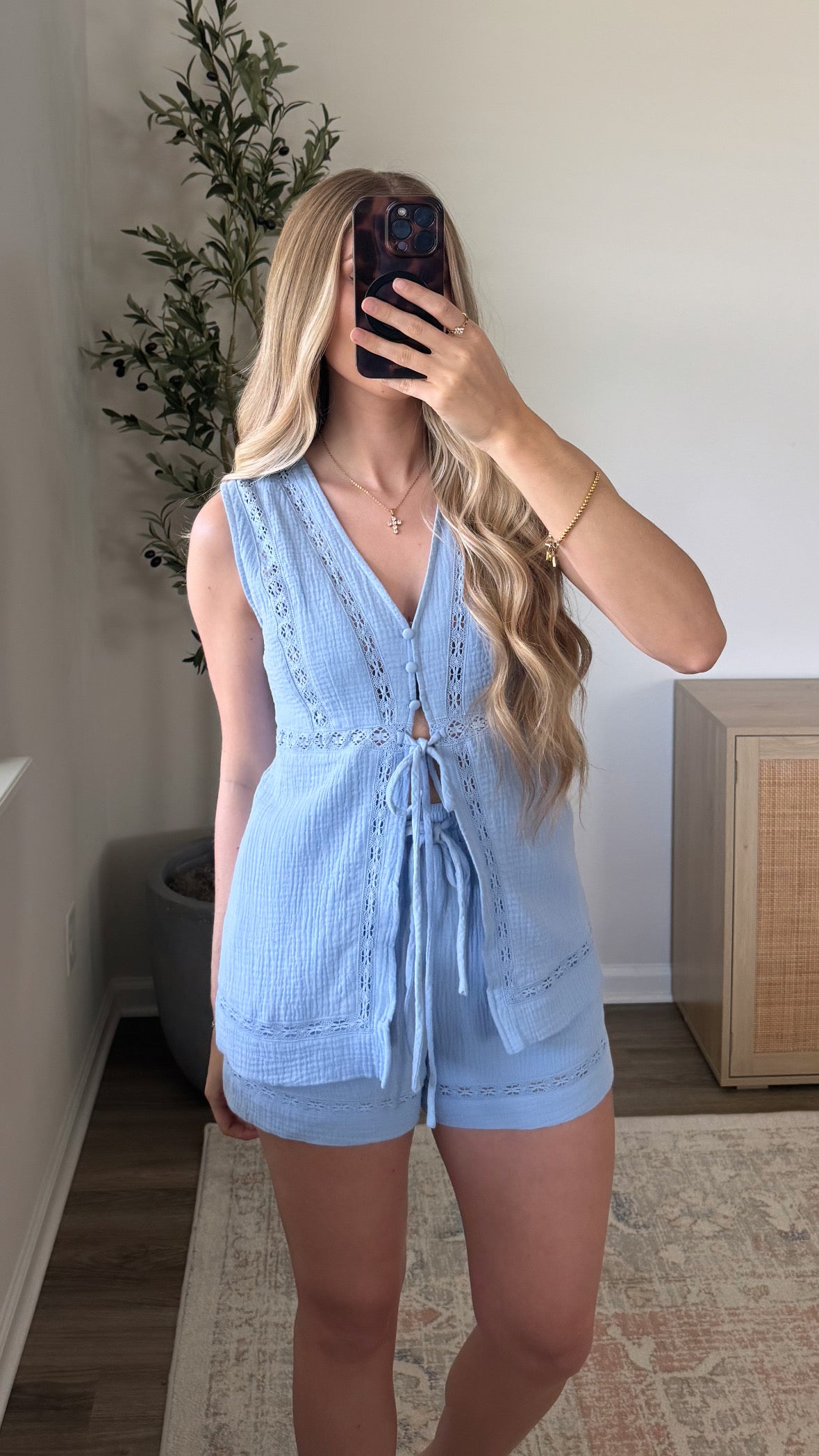 Lace Detail Shorts Set / Blue