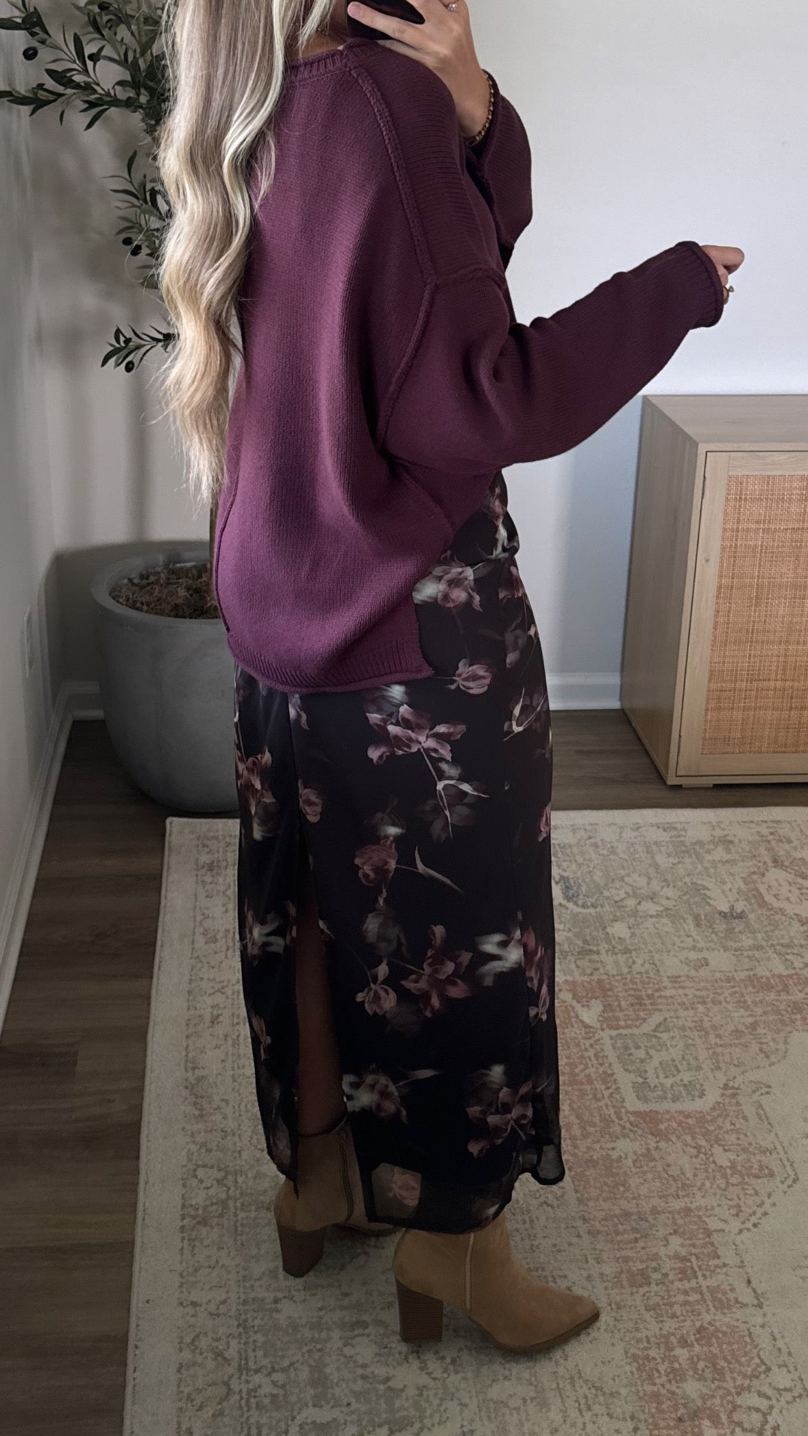 PREORDER (estimated to ship 8/20) - Dark Floral Midi Skirt / Charcoal