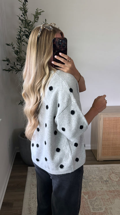PREORDER (Estimated to ship 8/30) - Polka Dot Short Sleeve Cardigan / Grey