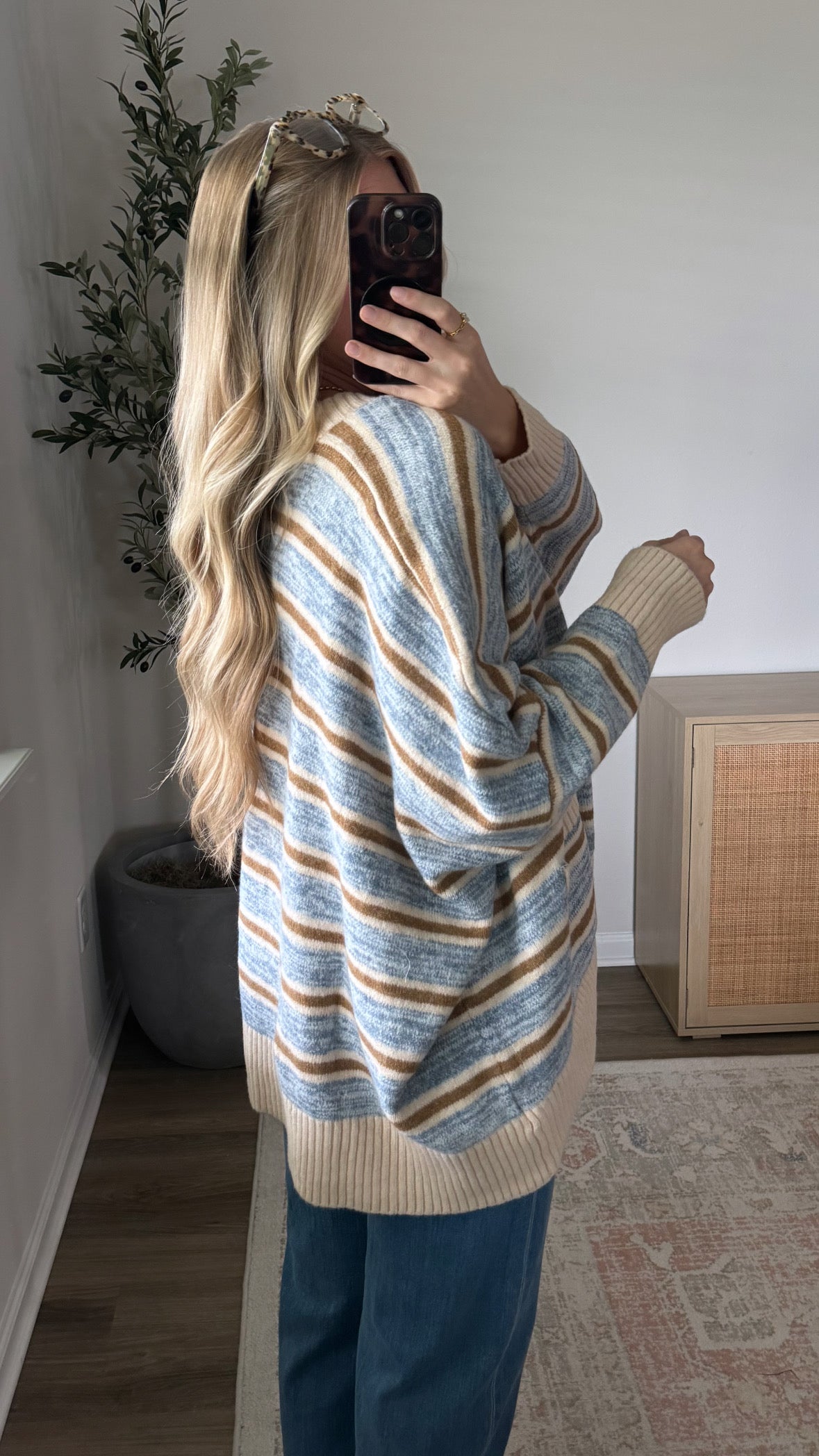 Dani Oversized Striped Cardigan / Taupe
