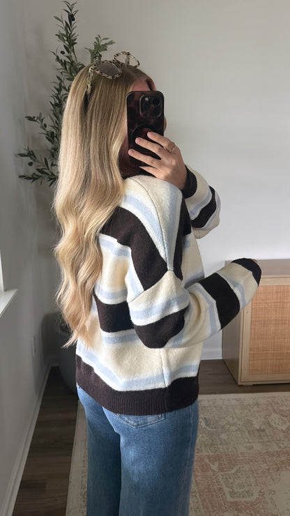 Bella Striped Cardigan / Brown + Blue