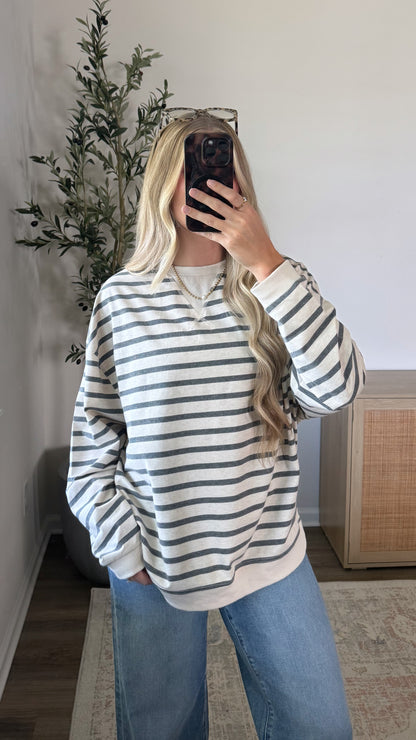 PREORDER (Estimated to ship 8/19) - Willow Striped Long Sleeve / Oat + Grey