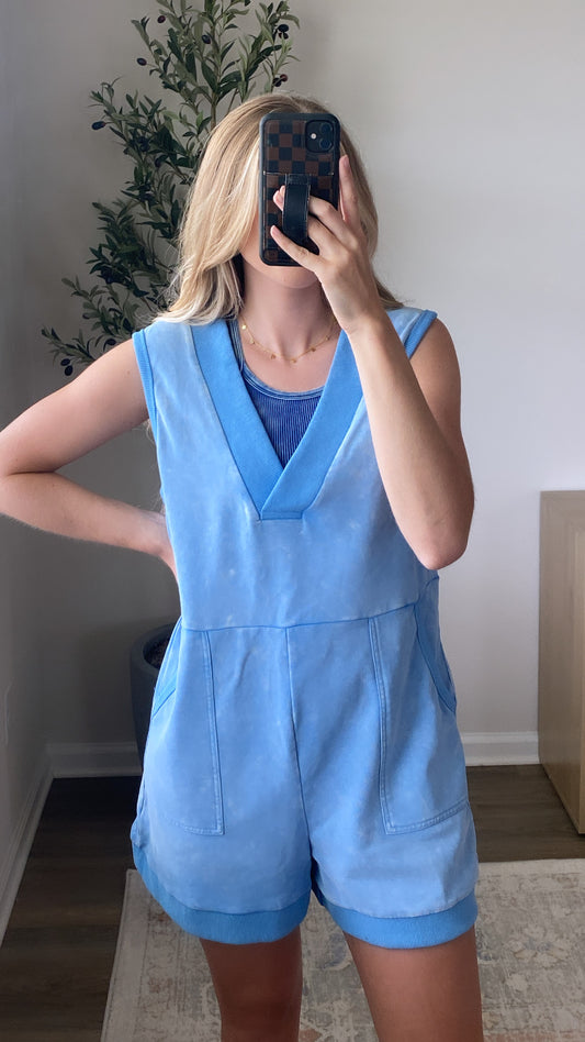 Mineral Washed Romper / Blue