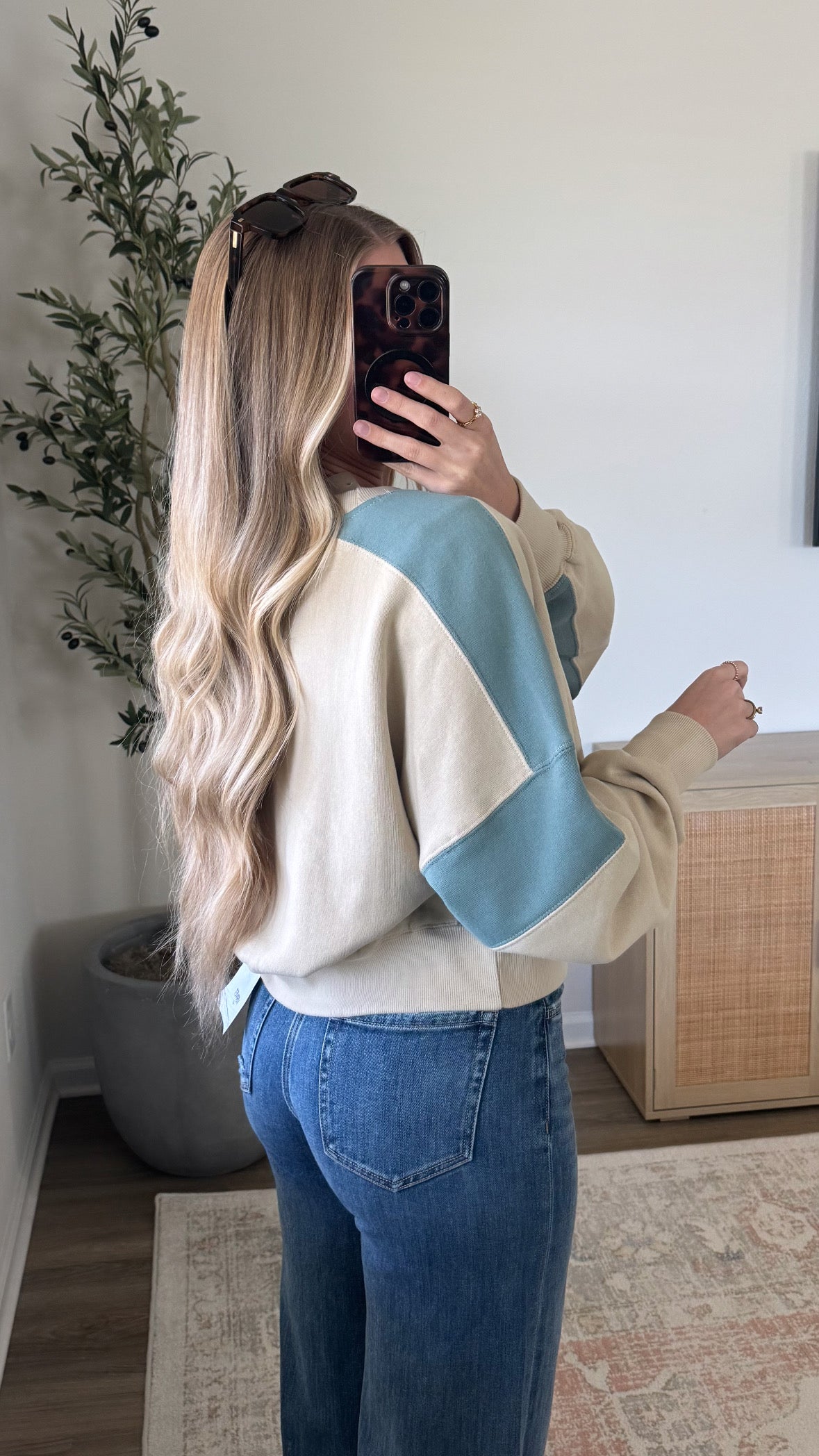 Blue + Tan Contrast Pullover