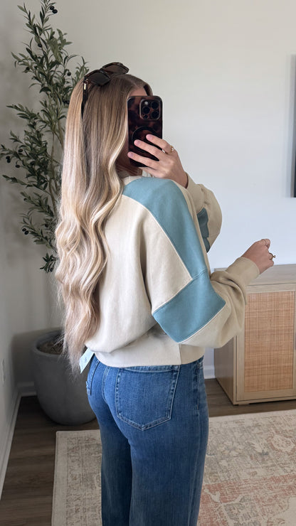 Blue + Tan Contrast Pullover