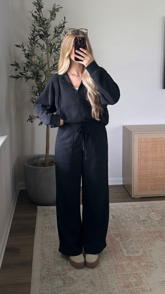 Waffle Sweatpants Set / Black