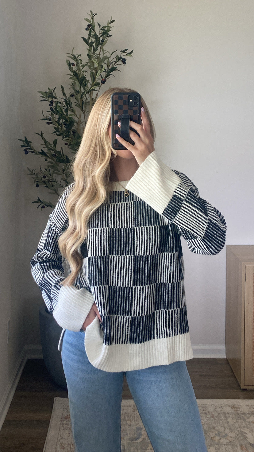 Checkerboard Sweater / Black + Cream