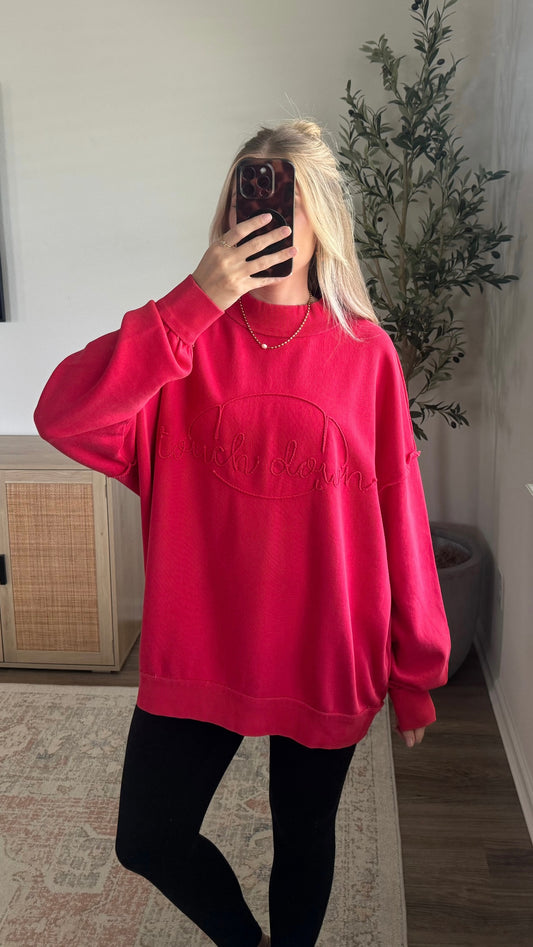 Touch Down Embroidered Mock Neck / Red