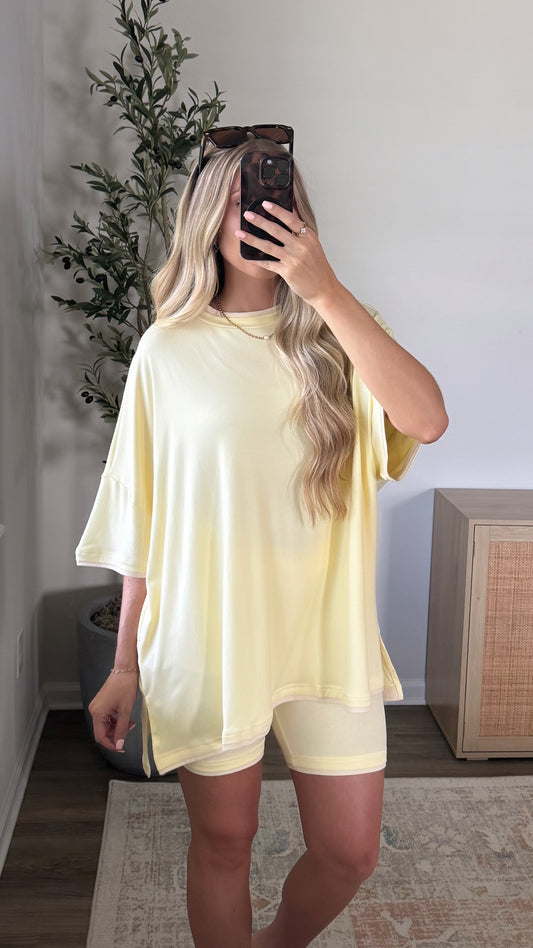Contrast Biker Shorts Set / Yellow + Tan (FINAL SALE)