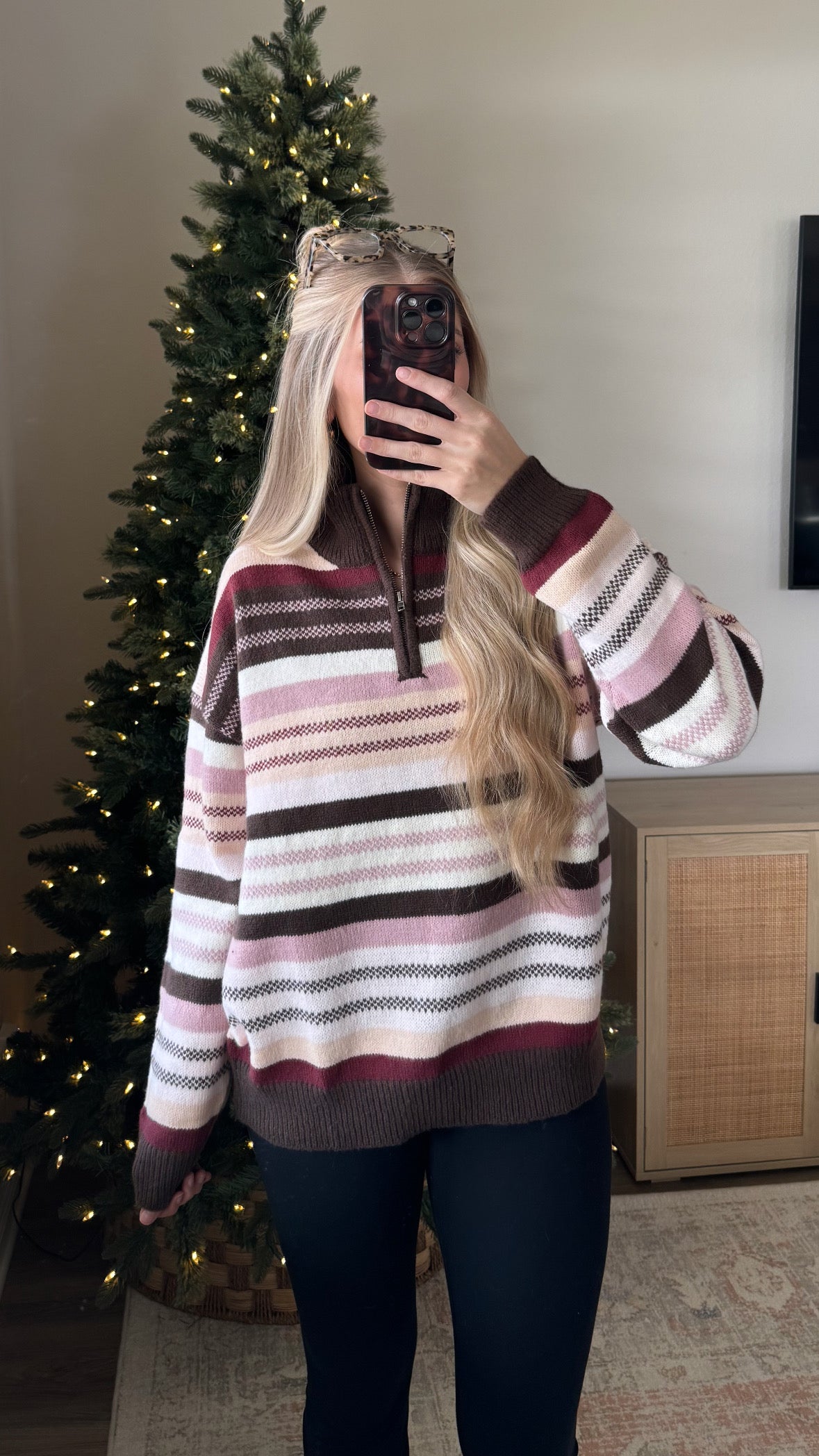 Cider Striped Quarter Zip / Brown Multi