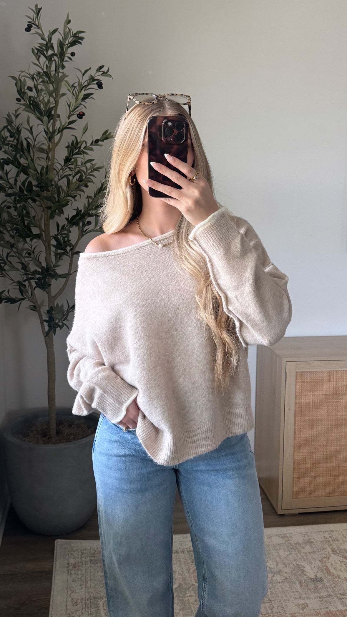 Contrast Boat Neck Sweater / Oat