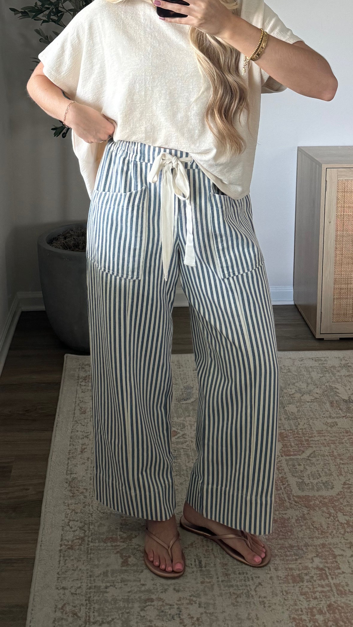 Vineyard Striped Pants / Navy Blue