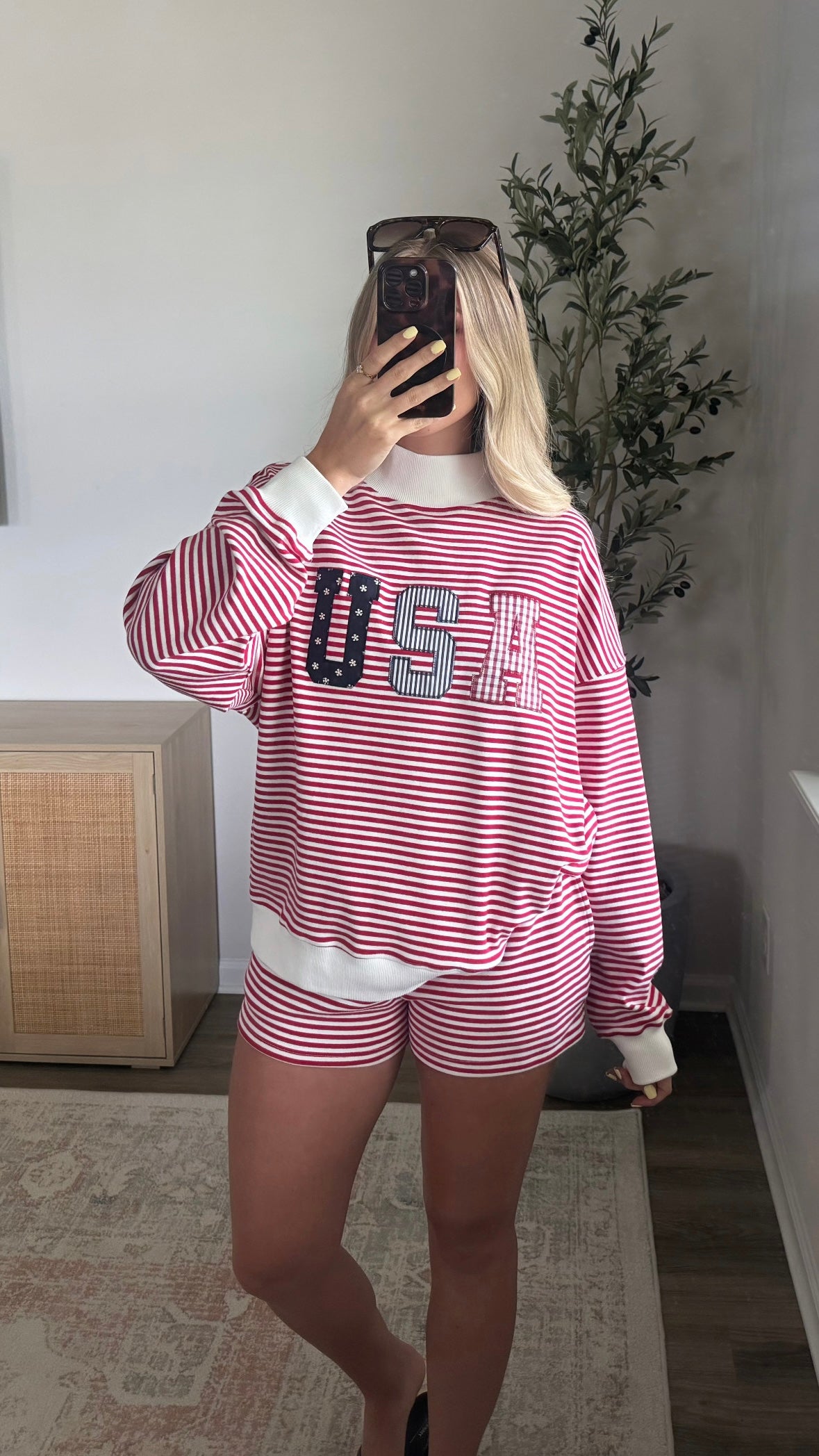 USA Striped Mock Neck Set / Red