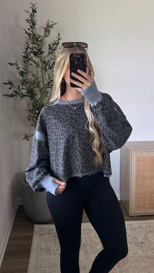 Leopard Open Back Long Sleeve / Blue
