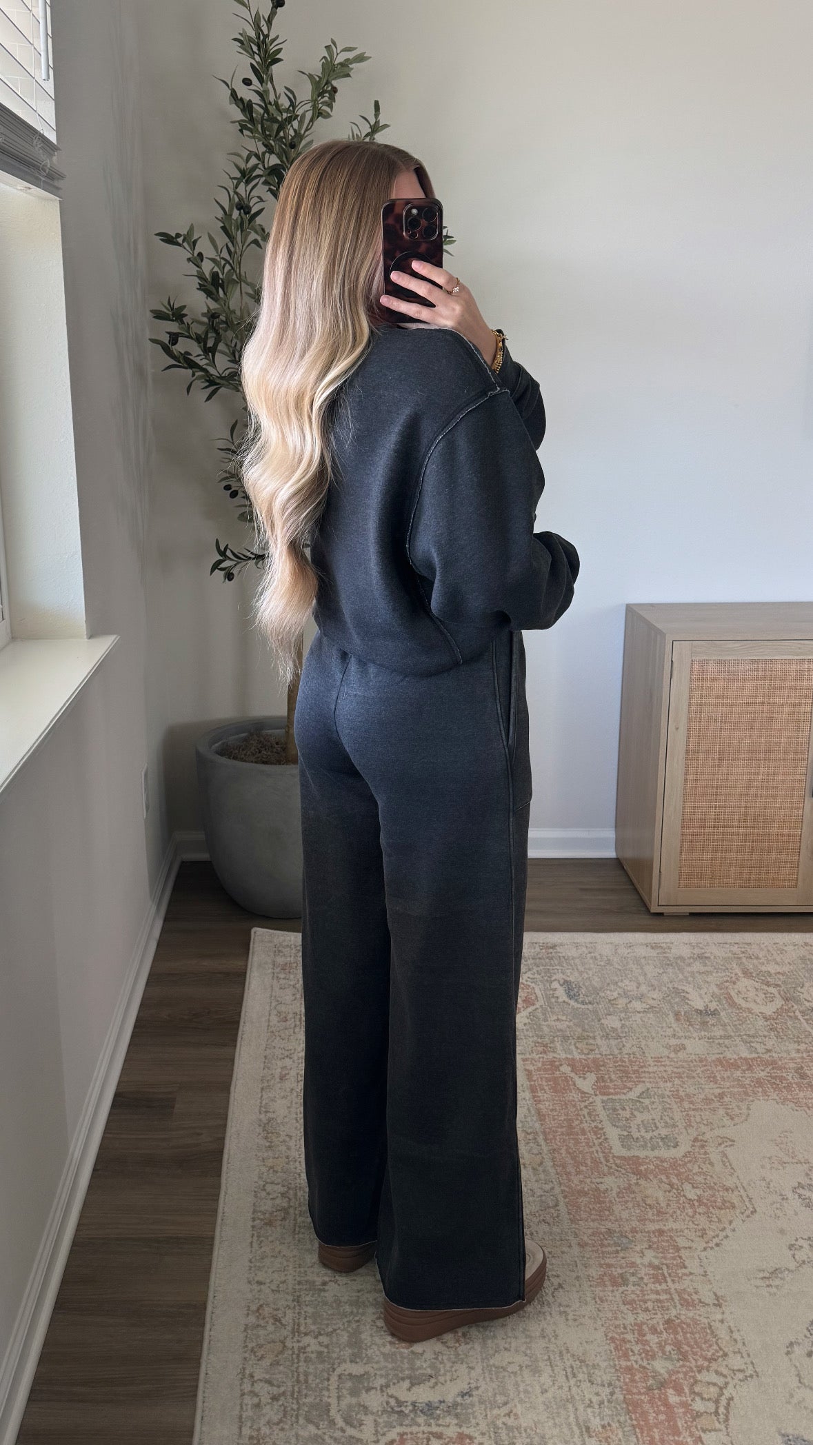 Lola Wide Leg Sweat Set / Washed Black