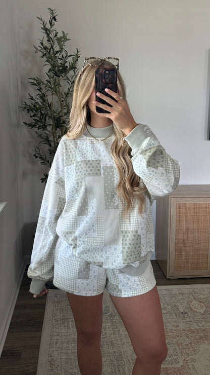 Patchwork Mock Neck Set / Sage Green