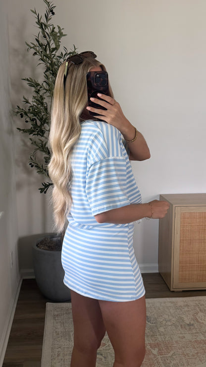 Striped Skort Set / Light Blue