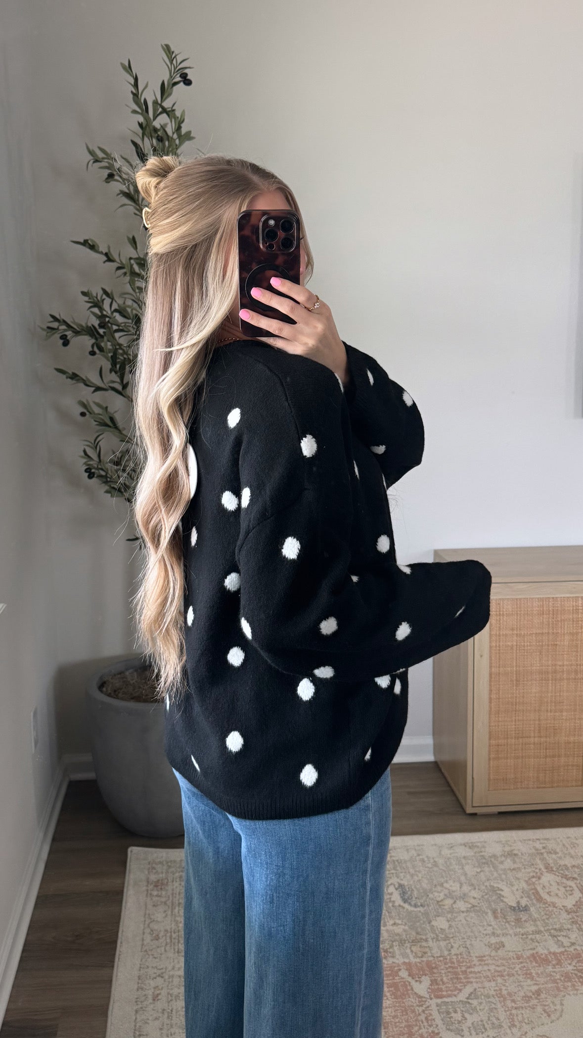 Polka Dot Cardigan / Black + Cream
