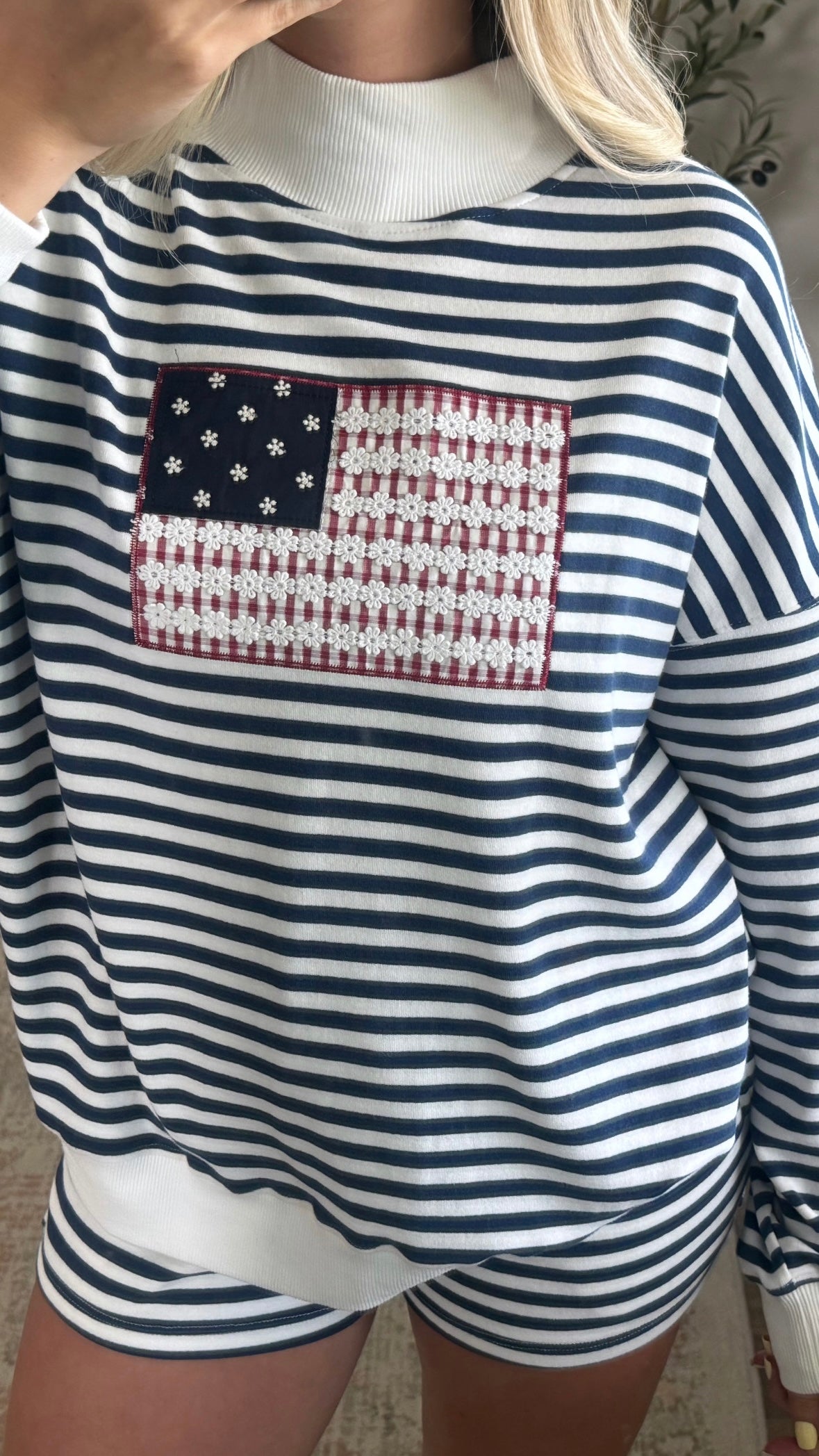 Flag Striped Mock Neck Set / Blue